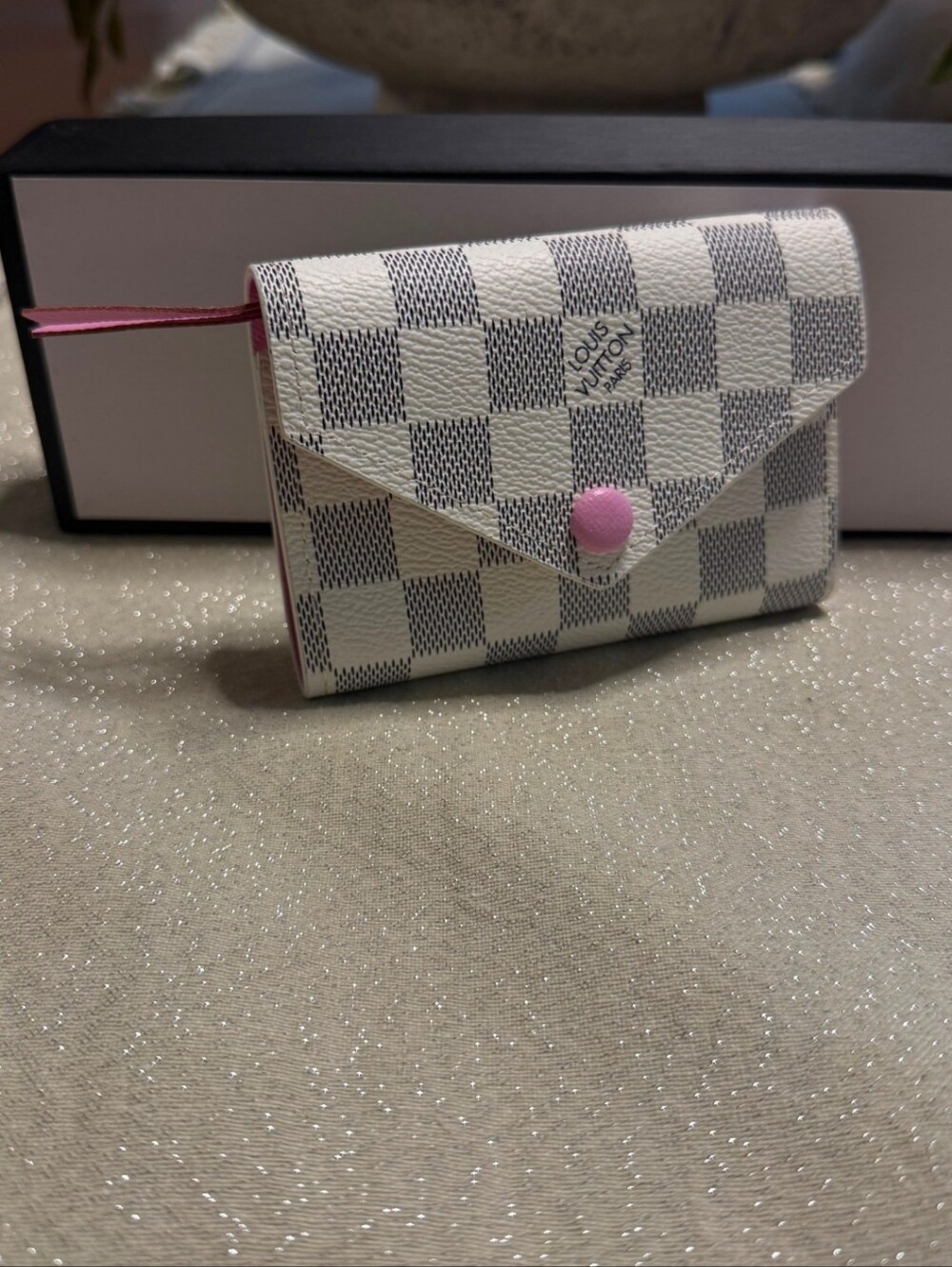 Compact Checkerd Wallet with Pink Snap